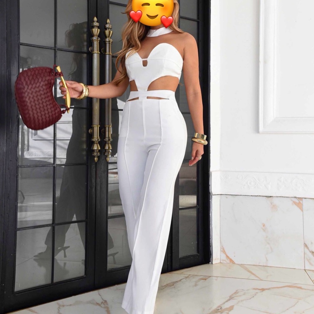 White Cutout Strapless Jumpsuit